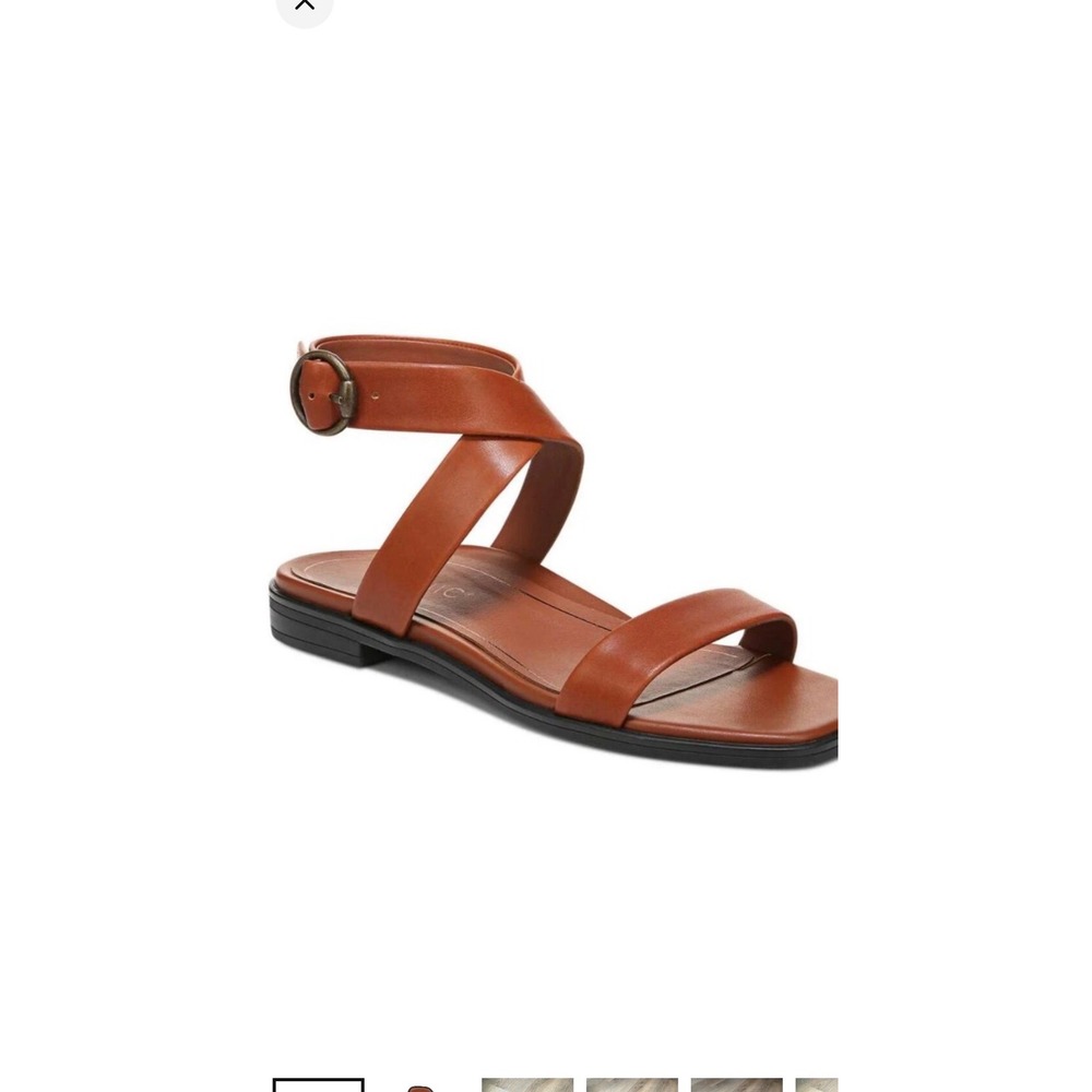 Vionic Tan Leather Ankle-Strap Flat Sandals